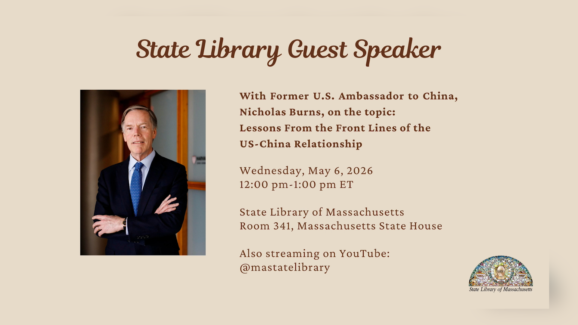 Thumbnail image for Ambassador Nicholas Burns | MA State Library Author Talk