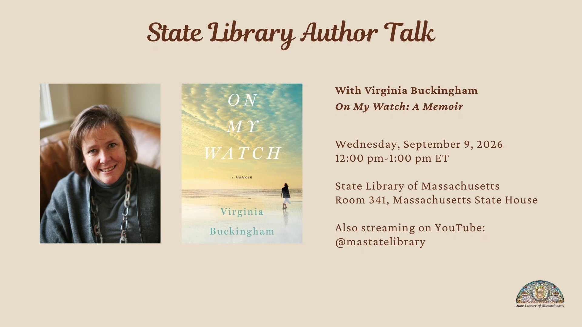 Thumbnail image for State Library Author Talk with Virginia Buckingham: 9/9/2026